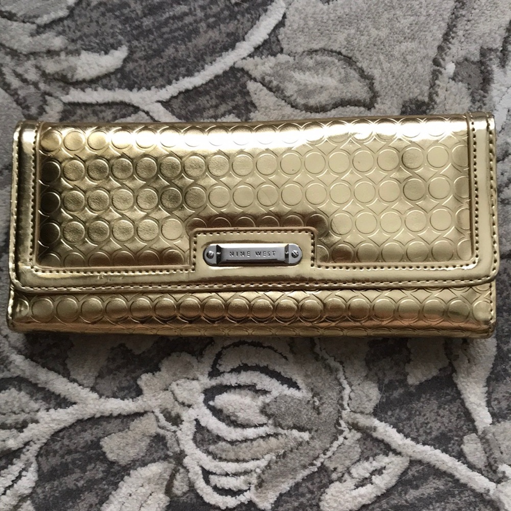 COPY - Small gold Nine West wallet clutch.
